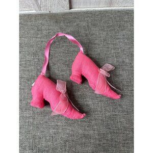 Pink High Heel Shoe Plush Ornaments With Ribbon Hanger & Sheer Bow Decor